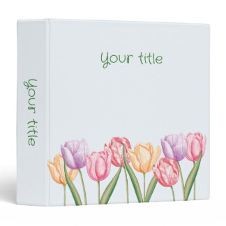 Colorful Watercolor Tulip Flowers With Custom Text 3 Ring Binder