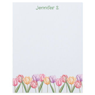 Colorful Watercolor Tulip Flowers With Custom Text Letterhead