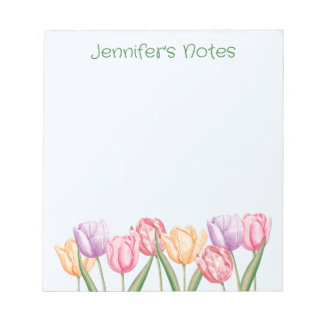 Colorful Watercolor Tulip Flowers With Custom Text Notepad