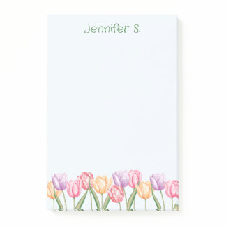 Colorful Watercolor Tulip Flowers With Custom Text Post-it Notes