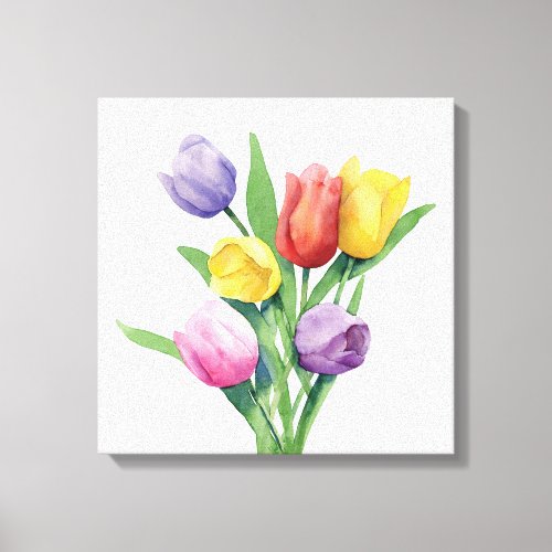 Colorful Watercolor Tulips Canvas Print