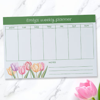 Colorful Watercolor Tulips Floral Weekly Planner Paper Pad