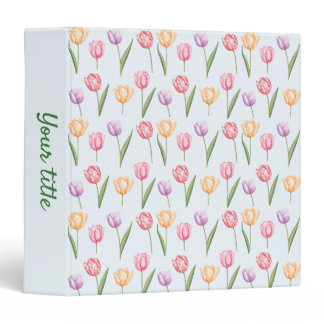 Colorful Watercolor Tulips Flower Pattern 3 Ring Binder