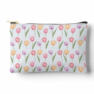 Colorful Watercolor Tulips Flower Pattern Accessory Pouch