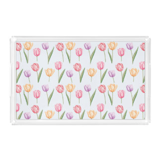 Colorful Watercolor Tulips Flower Pattern Acrylic Tray