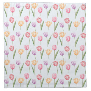 Colorful Watercolor Tulips Flower Pattern Cloth Napkin