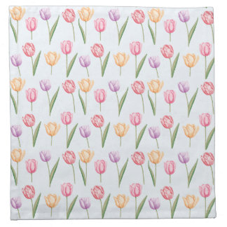 Colorful Watercolor Tulips Flower Pattern Cloth Napkin