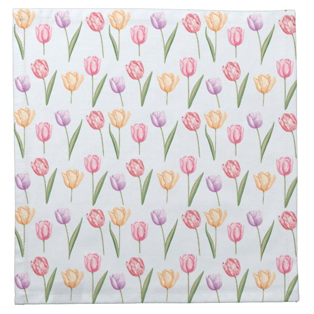 Colorful Watercolor Tulips Flower Pattern Cloth Napkin (Front)