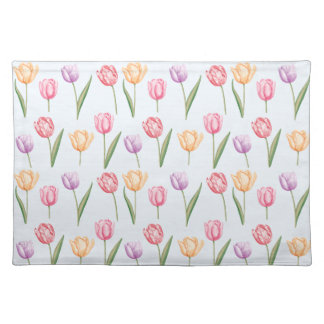 Colorful Watercolor Tulips Flower Pattern Cloth Placemat