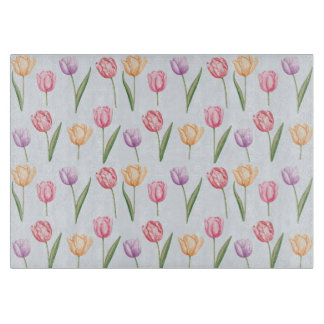 Colorful Watercolor Tulips Flower Pattern Cutting Board