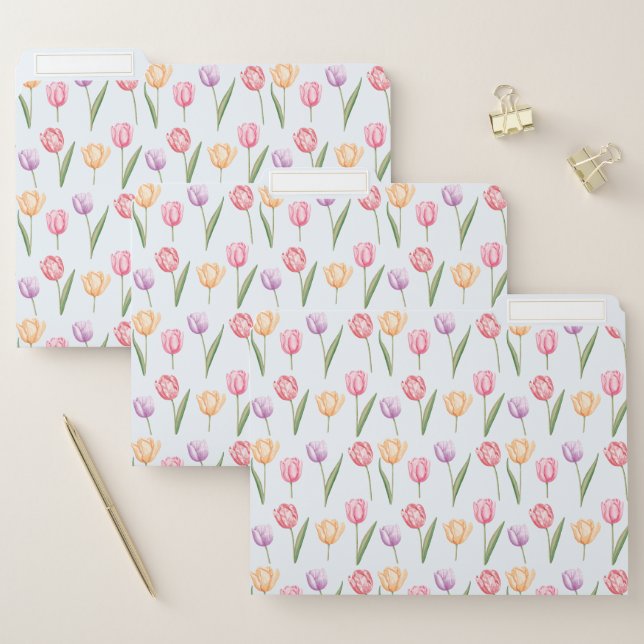 Colorful Watercolor Tulips Flower Pattern File Folder (Set)