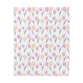 Colorful Watercolor Tulips Flower Pattern Fleece Blanket