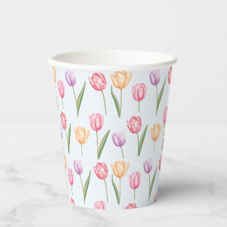 Colorful Watercolor Tulips Flower Pattern Paper Cups