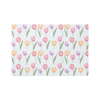 Colorful Watercolor Tulips Flower Pattern Rug