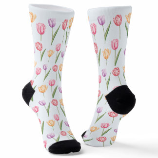 Colorful Watercolor Tulips Flower Pattern Socks
