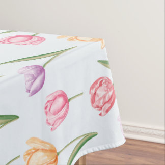 Colorful Watercolor Tulips Flower Pattern Tablecloth