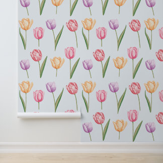 Colorful Watercolor Tulips Flower Pattern Wallpaper
