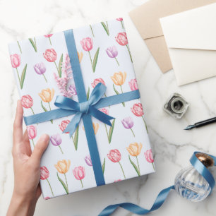 Colorful Watercolor Tulips Flower Pattern Wrapping Paper