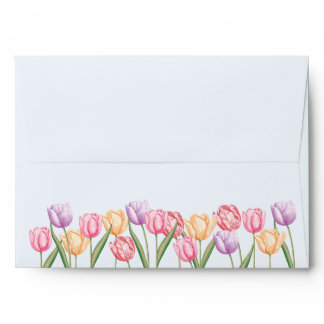 Colorful Watercolor Tulips On Light Blue Envelope