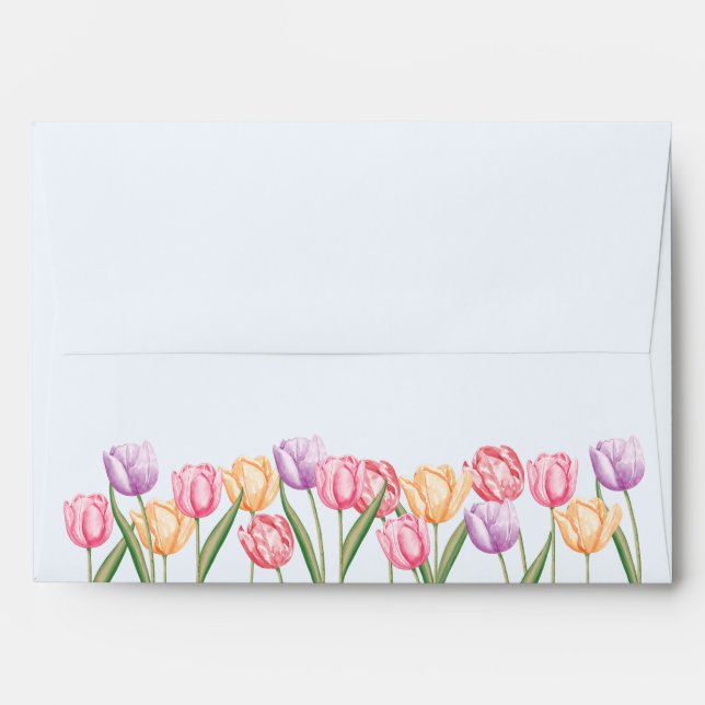 Colorful Watercolor Tulips On Light Blue Envelope (Back (Top Flap))