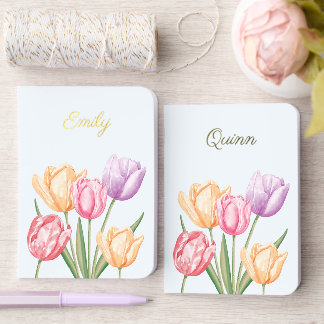 Colorful Watercolor Tulips On Light Blue Foil Vow Books