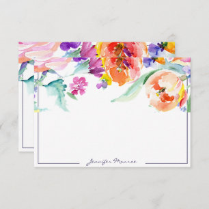 Colorful watercolor tulips personalized note card