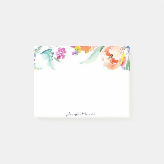 Colorful watercolor tulips personalized post-it notes (Front)