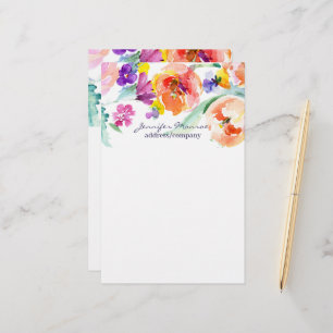Colorful watercolor tulips personalized stationery