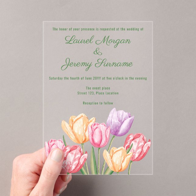 Colorful Watercolor Tulips Spring Wedding Acrylic Invitations (Insitu (Handheld))