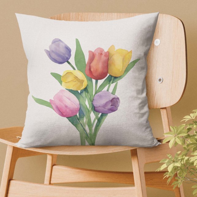 Colorful Watercolor Tulips Throw Pillow (Creator Uploaded)