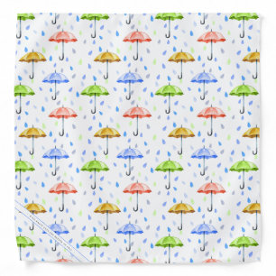 Colorful Watercolor Umbrellas and Rain Drops Fall Bandana