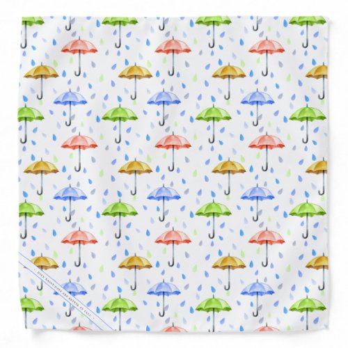 Colorful Watercolor Umbrellas and Rain Drops Fall Bandana