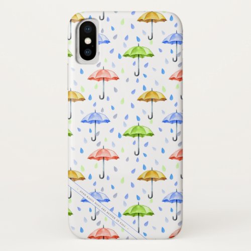 Colorful Watercolor Umbrellas and Rain Drops Fall iPhone X Case