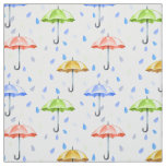 Colorful Watercolor Umbrellas and Rain Drops Fall Fabric