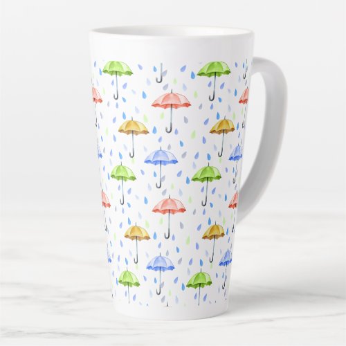 Colorful Watercolor Umbrellas and Rain Drops Fall Latte Mug