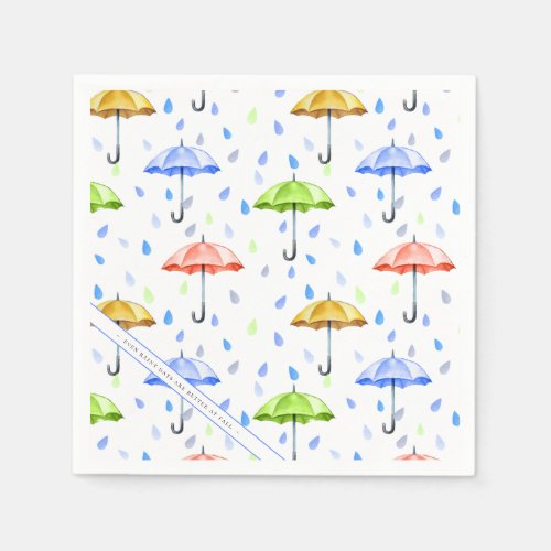 Colorful Watercolor Umbrellas and Rain Drops Fall Napkins