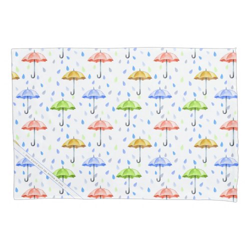Colorful Watercolor Umbrellas and Rain Drops Fall Pillow Case