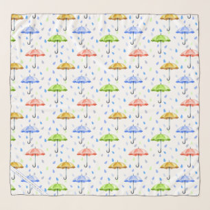Colorful Watercolor Umbrellas and Rain Drops Fall Scarf