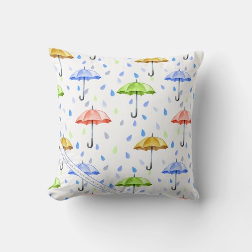 Colorful Watercolor Umbrellas and Rain Drops Fall Throw Pillow