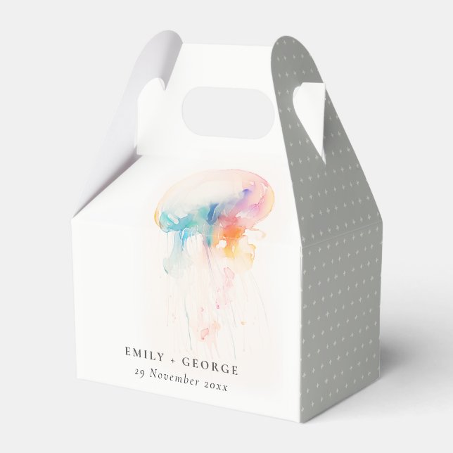 Colorful Watercolor Underwater Jellyfish Wedding Favor Boxes (Front Side)
