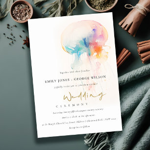 Colorful Watercolor Underwater Jellyfish Wedding Invitation