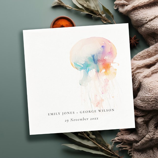 Colorful Watercolor Underwater Jellyfish Wedding Napkins (Creator Uploaded)