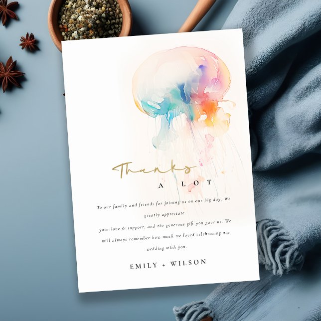 Colorful Watercolor Underwater Jellyfish Wedding Thank You Card (Creator Uploaded)