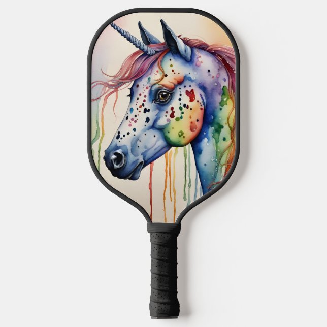 Colorful Watercolor Unicorn Pickleball Paddle (Front)