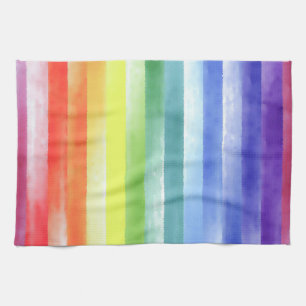 Colorful Watercolor Vertical Rainbow Pattern Kitchen Towel