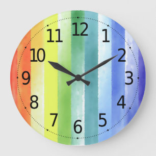 Colorful Watercolor Vertical Rainbow Pattern Large Clock