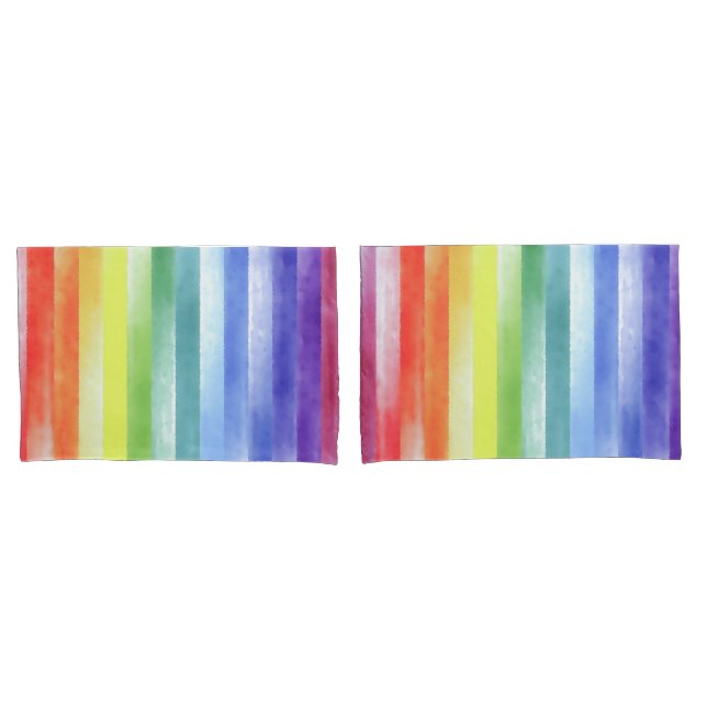 Colorful Watercolor Vertical Rainbow Pattern | Pillow Case (Front-Set)