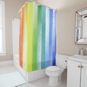 Colorful Watercolor Vertical Rainbow Pattern Shower Curtain