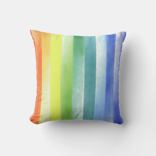 Colorful Watercolor Vertical Rainbow Pattern   Throw Pillow