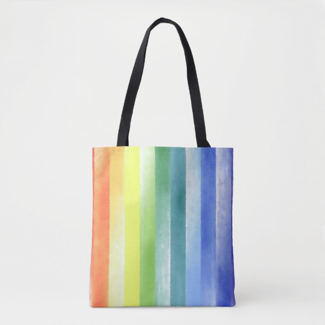 Colorful Watercolor Vertical Rainbow Pattern | Tote Bag (Front)